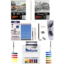Glance A5 200 gr Spr Mix Media Pad 20 Yp+A5 120 gr 50 Yp Aquafine Sulu Boya Seti 12'li Sanat Seti