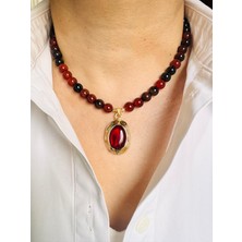 Devi Fashion Akik 8 mm Doğal Taş Kolye 43 cm
