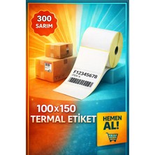 Puun Zebra Lamine Termal Barkod Etiketi | 100X150 mm | 300 Sarım | 1 Rulo