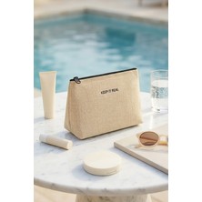 Ocean Home Textile Termal Yalıtımlı Jüt Keten Makyaj Çantası 19 x 13 x 7 cm