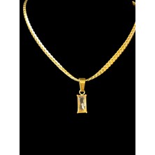 Aleda Çelik Gold Baget Dikdörtgen Taşlı Kolye