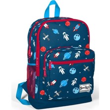 Coral High Erkek Çocuk İlkokul Çantası Dört Bölmeli Lacivert - Kırmızı Astronot Baskılı 27x39x16 cm