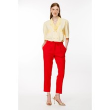 Accort Beli Lastikli Bağcıklı Pantolon-Kırmızı