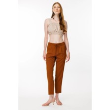 Accort Beli Lastikli Bağcıklı Pantolon-Tarçın