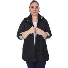 Brendon Kadın Siyah Büyük Beden Mevsimlik Trençkot 595 %100 Polyester Kapüşonu Çıkartılabilir