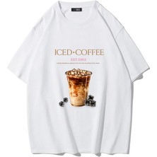 Brz Collection Unisex Oversize Iced Coffee T-Shirt (Beyaz)