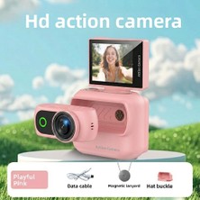 Serreha 1080P Manyetik Ayrılabilir Döner Ekranlı Parmak Aksiyon Kamerası + Boyun Askısı ve SD Kart Hediye- PEMBE RENK
