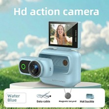 Serreha 1080P Manyetik Ayrılabilir Döner Ekranlı Parmak Aksiyon Kamerası + Boyun Askısı ve SD Kart Hediye - MAVİ RENK