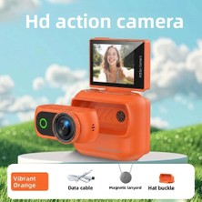 Serreha 1080P Manyetik Ayrılabilir Döner Ekranlı Parmak Aksiyon Kamerası + Boyun Askısı ve SD Kart Hediye-TURUNCU RENK