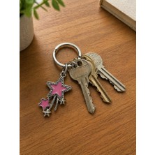 Herşey Nota Pembe Yıldız Detaylı Metal Anahtarlık Unisex Aksesuar