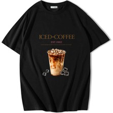 Brz Collection Unisex Oversize Iced Coffee T-Shirt Siyah