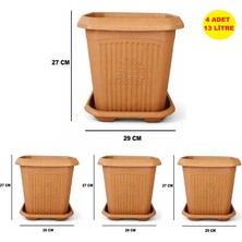 Demet Home 4 Adet 13 Litre Kare Saksı Bitki-Çiçek-Biber-Hobi-Dekorasyon Saksısı 29*29*27 cm Plastik Orta Boy Tabaklı