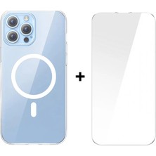 Meks Baseus Crystal iPhone 13 Pro Magsafe Silikon Kılıf + Tempered Ekran Koruyucu Set-( - HEP-6596-744