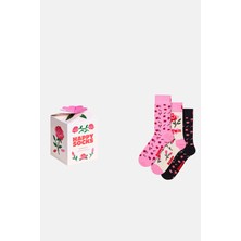 Happy Socks - Kadın Çok Renkli Anneler Günü Desenli 3\'lü Pamuklu Çorap Seti