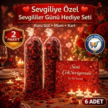 Nistabolje Sevgililer Günü Hediye Seti: 2 Paket Kuru Gül, 6 Mum ve Seni Seviyorum Kartı