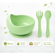 Jojo Jojobebek Vakumlu Silikon Mama Kasesi, Altı Vakumlu Mama Kasesi, Silikon Kaşık ve Çatal / Yeşil