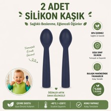 Jojobebek Premium BPA Free Silikon Mama Kaşığı (2 Adet) - Güvenli Bebek Beslenme - Kolay Temizlik - 9+ Ay - Lacivert Renk