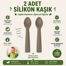 Jojobebek Premium BPA Free Silikon Mama Kaşığı (2 Adet) - Güvenli Bebek Beslenme - Kolay Temizlik - 9+ Ay / Gri Renk