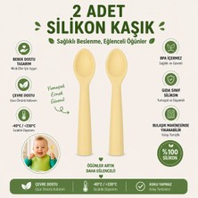 Jojobebek Premium BPA Free Silikon Mama Kaşığı (2 Adet) - Güvenli Bebek Beslenme - Kolay Temizlik - 9+ Ay / Sarı Renk