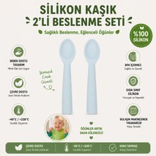 Jojobebek Premium BPA Free Silikon Mama Kaşığı (2 Adet) - Güvenli Bebek Beslenme - Kolay Temizlik - 9+ Ay / Buz Mavisi Renk
