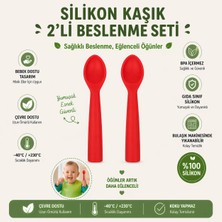 Jojobebek Premium BPA Free Silikon Mama Kaşığı (2 Adet) - Güvenli Bebek Beslenme - Kolay Temizlik - 9+ Ay - Kırmızı Renk