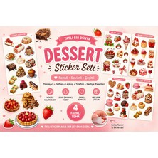 🍓 Kawaii Dessert Sticker Seti Çilek Tatlı Temalı Özel Kesim Laptop Defter Journal Planner Telefon Sticker Seti