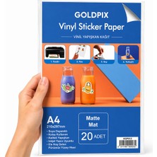 Goldpix A4 Mat Beyaz Etiket Kağıdı 20 Yaprak Inkjet Uyumlu Kendinden Yapışkanlı Sticker Paper