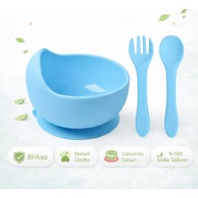 Jojobebek Vakumlu Silikon Mama Kasesi, Silikon Kaşık Ve Çatal / Mavi