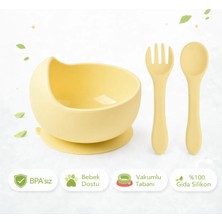 Jojobebek Vakumlu Silikon Mama Kasesi, Silikon Kaşık ve Çatal / Sarı Renk
