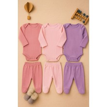 Mai Perla Kız Bebek Organik Pamuklu Zıbın Body ve Patikli Alt 6 Parça 3’lü Set Bebek Takımı 0-9 Ay