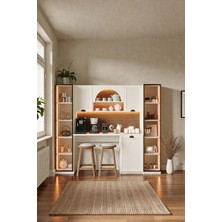 Avmpark Santa Kahve Köşesi Bohem Bar Masası LED Işıklı Fincan Bölmeli Çok Amaçlı Dolap +1+1 Temperli Cam Kapaklı Dolap