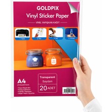 Goldpix A4 Şeffaf Sticker Kağıdı 20 Yaprak Inkjet Uyumlu Kendinden Yapışkanlı Sticker Paper