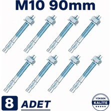 Badem10 Klipsli Çelik Dübel M10X90 mm 8 Adet Set Dayanıklı Metal Gövde Beton Tuğla Taş Güvenli Sabitleme