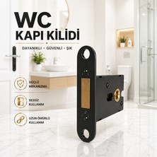 Badem10 Banyo Wc Kapı Kilidi Manyetik Sessiz Mekanizma Siyah Metal 65 mm Eksen Karşılık ve Vida Seti Dahil