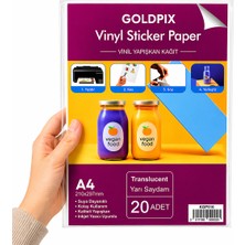 Goldpix A4 Yarı Şeffaf Buzlu Sticker Kağıdı 20 Yaprak Inkjet Uyumlu Kendinden Yapışkanlı Sticker Paper