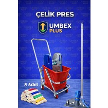 Umbex Tek Kovalı Çelik Presli Krom Temizlik Arabası ve Paspas Arabası Temizlik Seti + Islak Mop Seti
