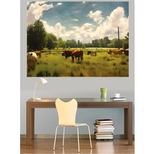 Mushen Studio Yeşil Çayırda Otlayan Inekler Pastoral Kanvas Tablo Klasik Duvar Dekoru Sanat Eseri Çerçevesiz Ev Ofis