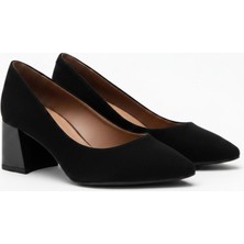 Ne&Ve Shoes Siyah Süet Kalın Topuklu Kadın Topuklu Ayakkabı