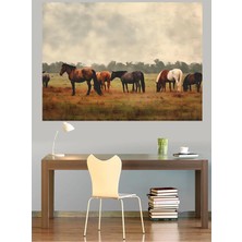 Mushen Studio Çayırda Otlayan At Sürüsü Pastoral Kanvas Tablo Klasik Duvar Dekoru Sanat Eseri Çerçevesiz Ev Ofis