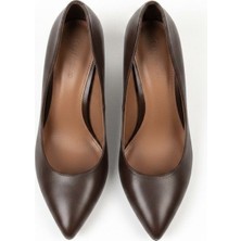 Ne&Ve Shoes Kahve Deri Kalın Topuklu Kadın Topuklu Ayakkabı