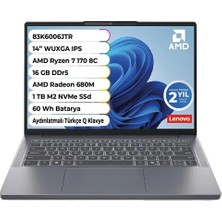 Lenovo Ideapad Slim 3 Amd Ryzen 7 170 Cpu 16GB 1 Tb SSD RADEON680M 14 Inç W11H