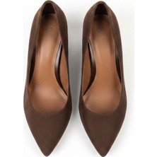 Ne&Ve Shoes Kahve Süet Kalın Topuklu Kadın Topuklu Ayakkabı