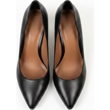Ne&Ve Shoes Siyah Deri Kalın Topuklu Kadın Topuklu Ayakkabı