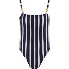 Lovekini Maria Navy Stripe Kids Swimsuit With Gold Chain Straps