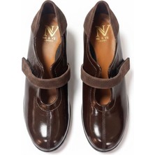 Ne&Ve Shoes Kahve Rugan Feta Tabanlı Cırtlı Kadın Günlük Rahat Ayakkabı