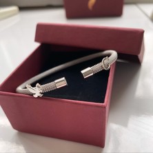 Simurg Jewellery Gümüş Harf ve Kartal Logolu Beyaz Çelik Bileklik
