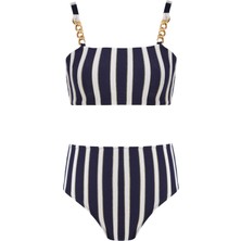 Lovekini Maria Navy Stripe Kids Bikini With Gold Chain Straps