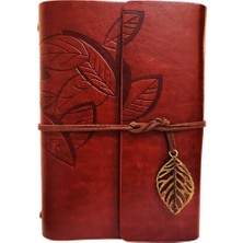 Elwes Yaprak Desenli Kahverengi Deri Defter