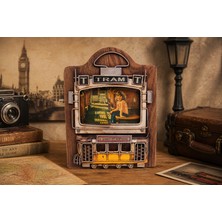 Tekno Hediye Vintage Tramvay Temalı Dekoratif Çerçeve – El Yapımı Ahşap & Metal Eskitme Duvar Dekoru 24X18 cm