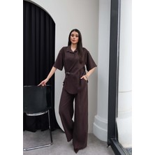 Esra Helvacı Broşlu Asimetrik Gömlek Pantolon Takım